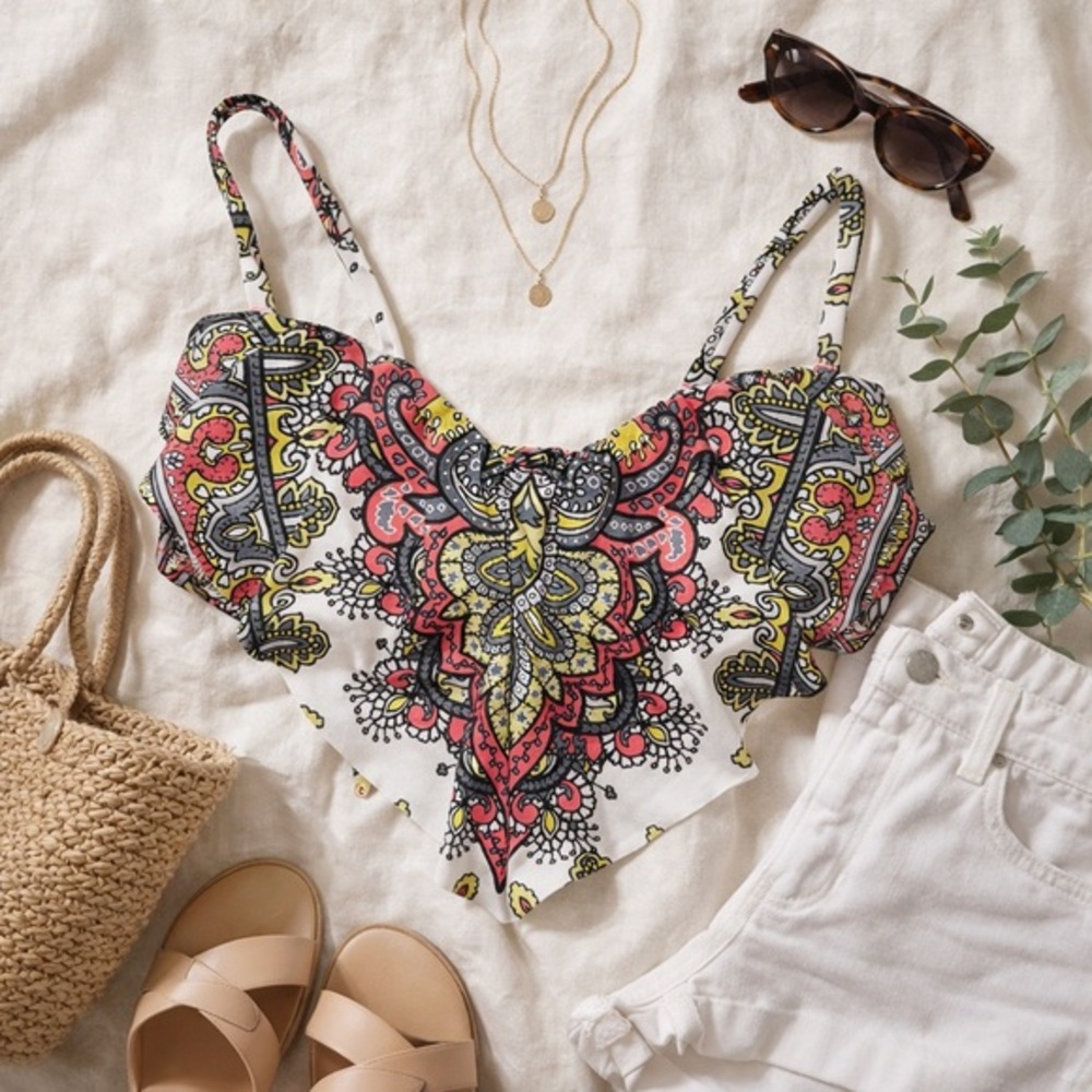 BECCA Rebecca Virtue Paisley Bikini Top Medium Euro Summer Boho Glam Resort Swim